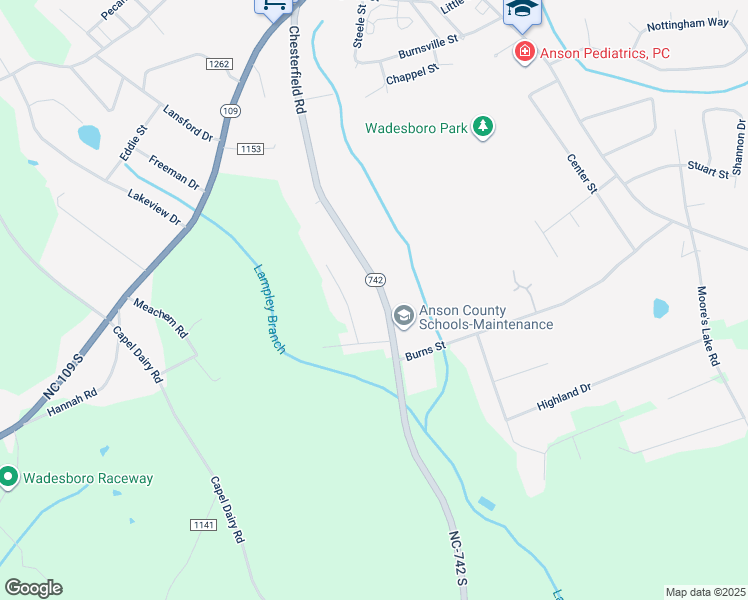 map of restaurants, bars, coffee shops, grocery stores, and more near 760 North Carolina 742 in Wadesboro