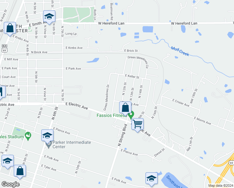 map of restaurants, bars, coffee shops, grocery stores, and more near 2110 North 11th Street in McAlester