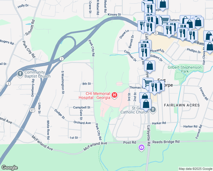 map of restaurants, bars, coffee shops, grocery stores, and more near 500-520 North Thomas Road in Rossville