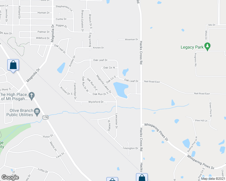 map of restaurants, bars, coffee shops, grocery stores, and more near 6156 Magnolia Lakes Drive in Olive Branch