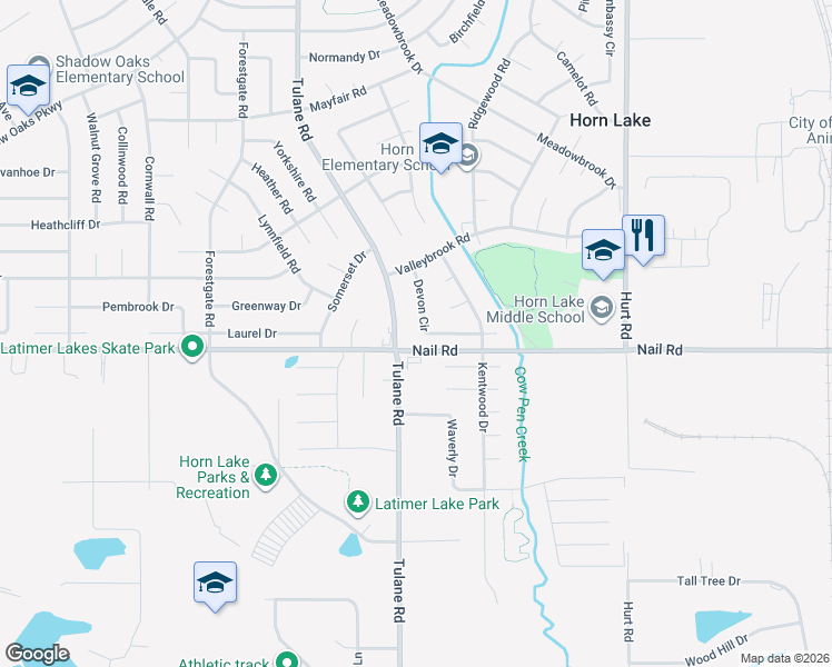 map of restaurants, bars, coffee shops, grocery stores, and more near 6035 Devon Circle in Horn Lake