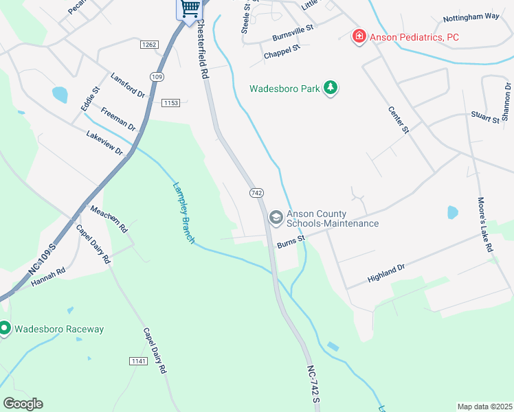 map of restaurants, bars, coffee shops, grocery stores, and more near 760 North Carolina 742 in Wadesboro