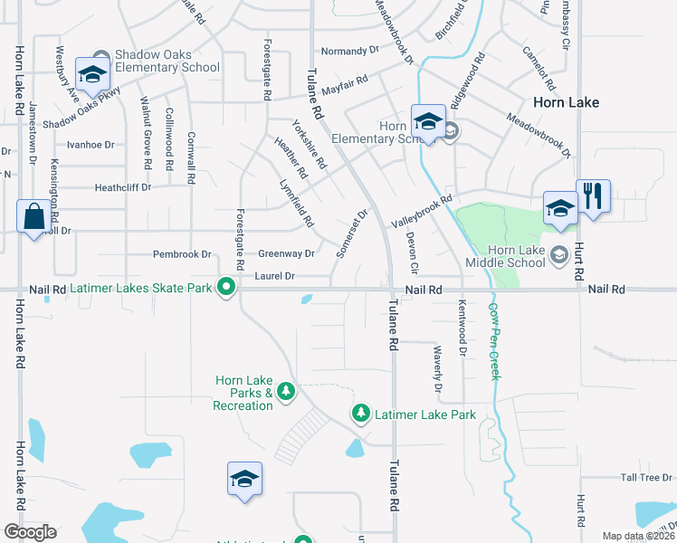 map of restaurants, bars, coffee shops, grocery stores, and more near 3068 Nail Road in Horn Lake