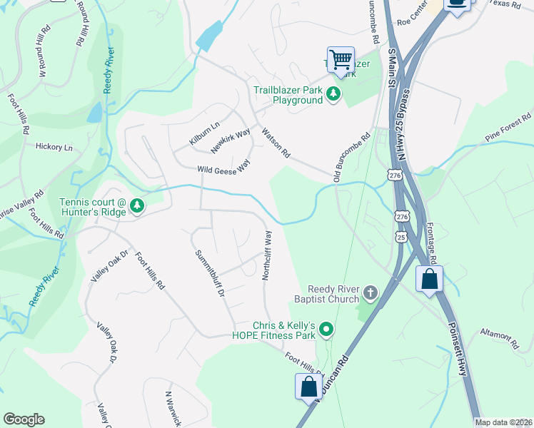 map of restaurants, bars, coffee shops, grocery stores, and more near 215 Northcliff Way in Greenville