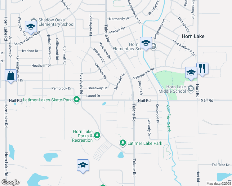 map of restaurants, bars, coffee shops, grocery stores, and more near 3068 Nail Road in Horn Lake