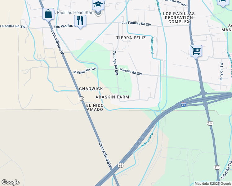 map of restaurants, bars, coffee shops, grocery stores, and more near 99999 Black Mesa Loop in Albuquerque