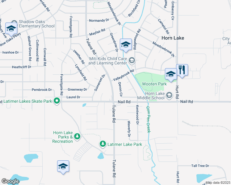 map of restaurants, bars, coffee shops, grocery stores, and more near 6070 Tulane Road in Horn Lake