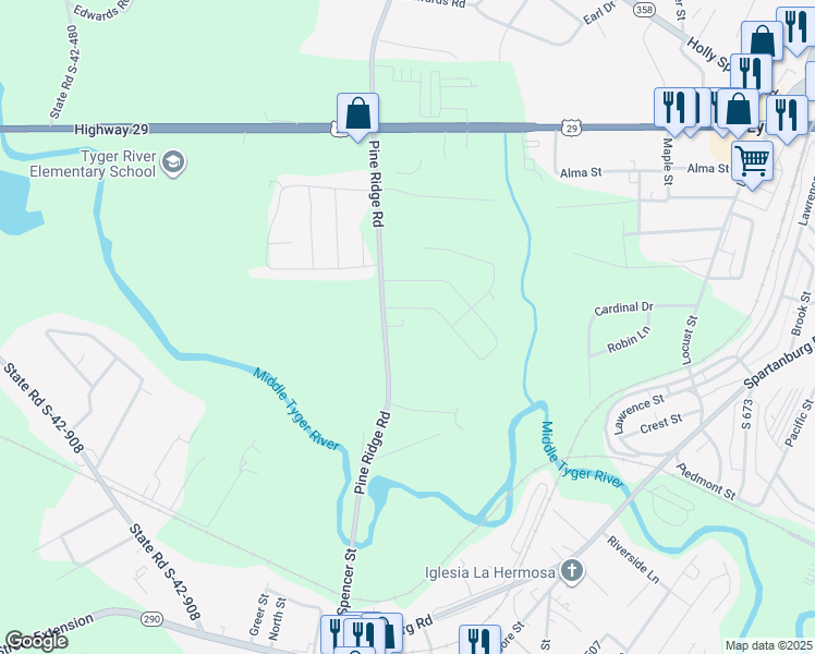 map of restaurants, bars, coffee shops, grocery stores, and more near 481 Pine Ridge Road in Duncan