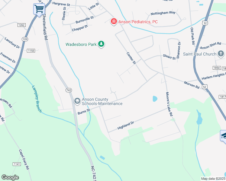 map of restaurants, bars, coffee shops, grocery stores, and more near 202 Laurel Avenue in Wadesboro