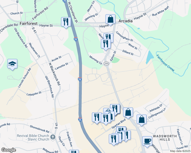 map of restaurants, bars, coffee shops, grocery stores, and more near 100 Keats Drive in Spartanburg