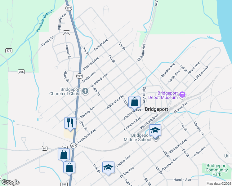 map of restaurants, bars, coffee shops, grocery stores, and more near 703 Busbey Avenue in Bridgeport