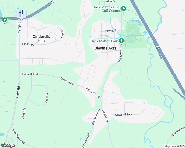 map of restaurants, bars, coffee shops, grocery stores, and more near 296 Dailey Hill Circle in Ringgold