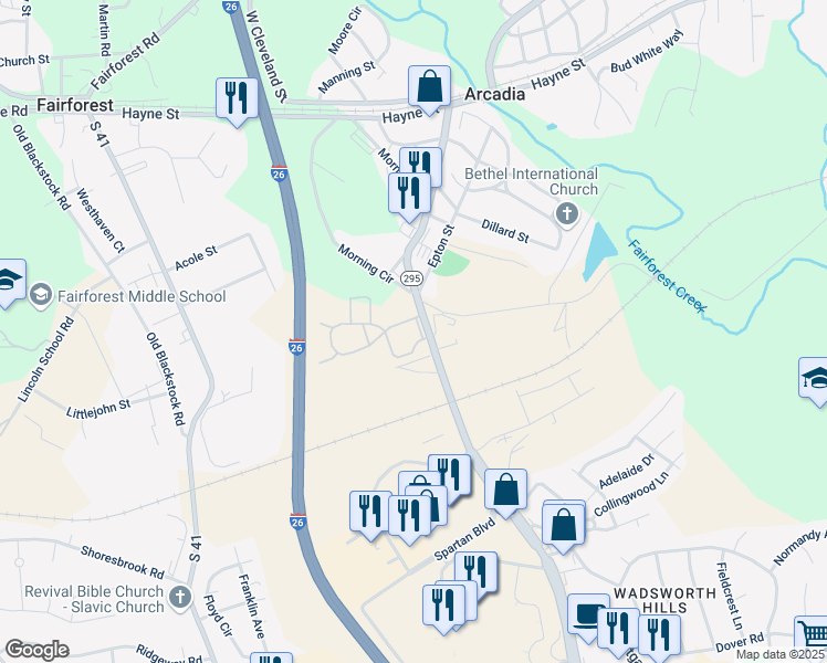 map of restaurants, bars, coffee shops, grocery stores, and more near 100 Keats Drive in Spartanburg