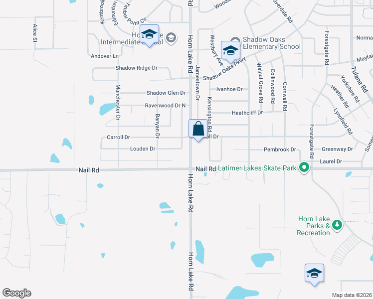 map of restaurants, bars, coffee shops, grocery stores, and more near 4055 Carroll Drive in Horn Lake