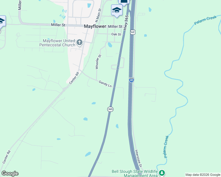 map of restaurants, bars, coffee shops, grocery stores, and more near 1 Gandy Lane in Mayflower