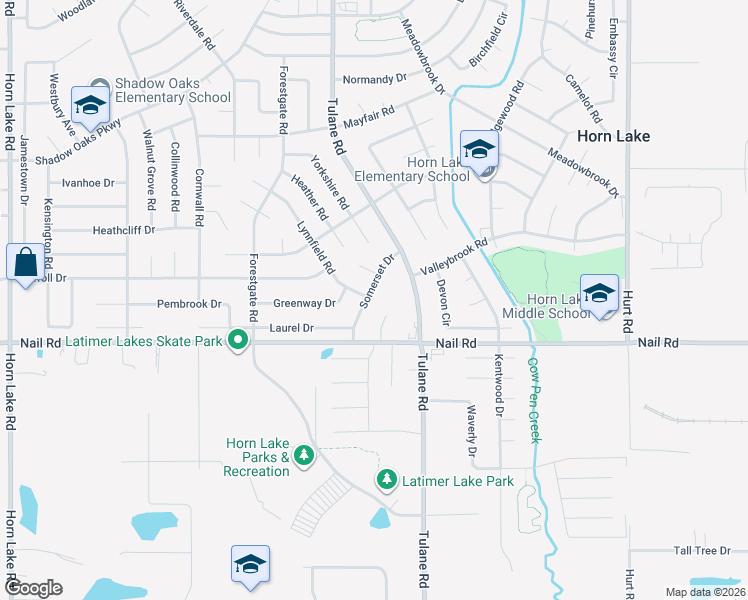 map of restaurants, bars, coffee shops, grocery stores, and more near 6160 Somerset Drive in Horn Lake