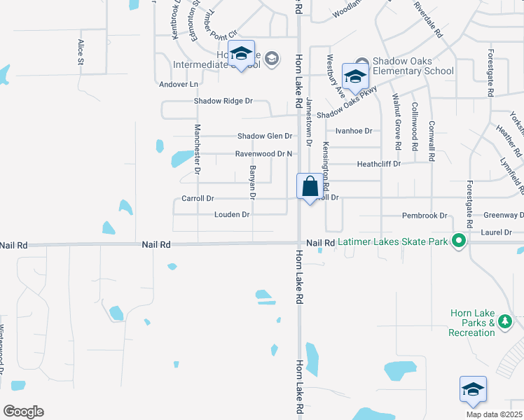map of restaurants, bars, coffee shops, grocery stores, and more near 4128 Louden Drive in Horn Lake