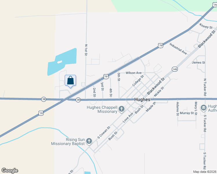 map of restaurants, bars, coffee shops, grocery stores, and more near 110 4th Street in Hughes