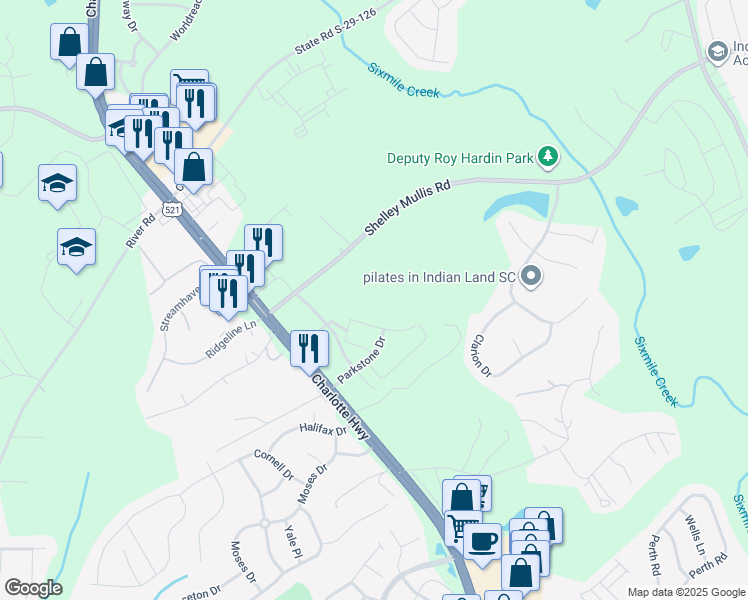 map of restaurants, bars, coffee shops, grocery stores, and more near in Indian Land