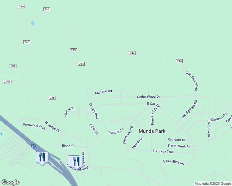 map of restaurants, bars, coffee shops, grocery stores, and more near 265 Fairlane Road in Sedona