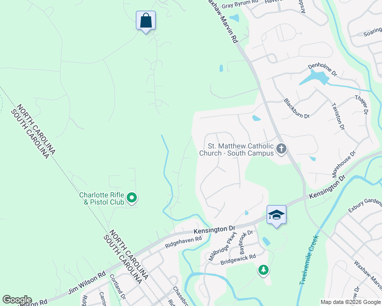 map of restaurants, bars, coffee shops, grocery stores, and more near 4113 Hoffmeister Drive in Waxhaw