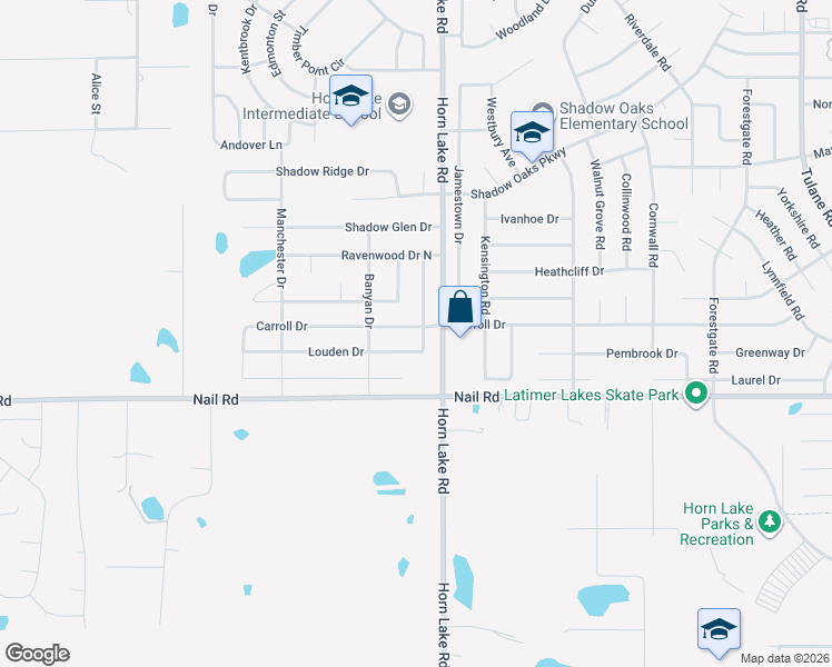 map of restaurants, bars, coffee shops, grocery stores, and more near 4055 Carroll Drive in Horn Lake