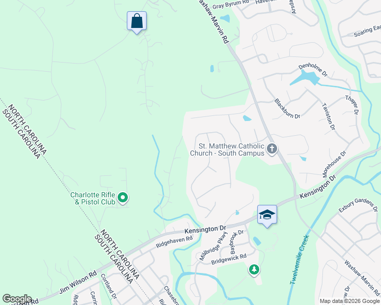 map of restaurants, bars, coffee shops, grocery stores, and more near 4113 Hoffmeister Drive in Waxhaw