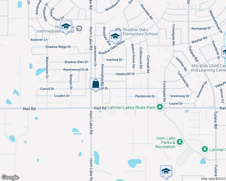 map of restaurants, bars, coffee shops, grocery stores, and more near 3795 Carroll Drive in Horn Lake