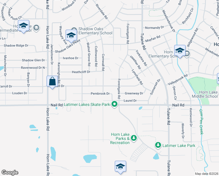 map of restaurants, bars, coffee shops, grocery stores, and more near 3515 Carroll Drive in Horn Lake