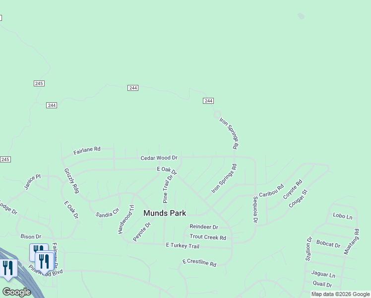 map of restaurants, bars, coffee shops, grocery stores, and more near 17040 Pinon Place in Munds Park