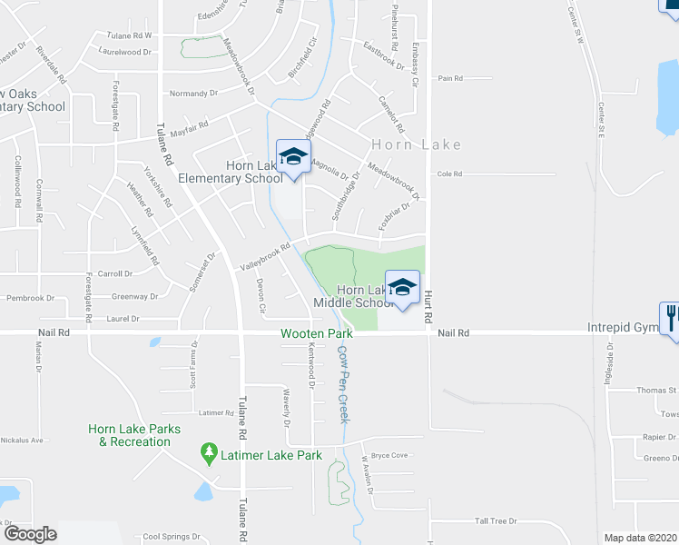 map of restaurants, bars, coffee shops, grocery stores, and more near 6098 Kentwood Drive in Horn Lake