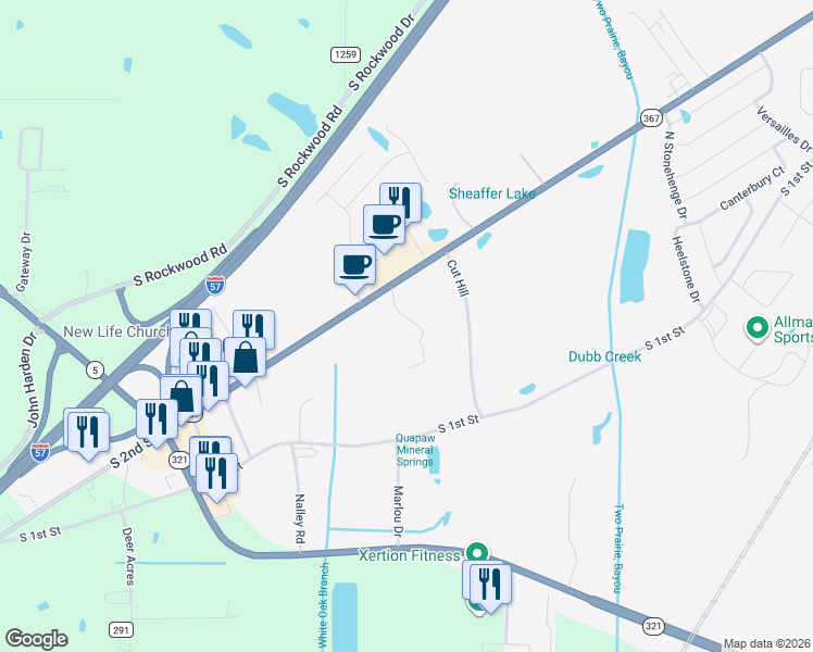 map of restaurants, bars, coffee shops, grocery stores, and more near 2695 South 2nd Street in Cabot