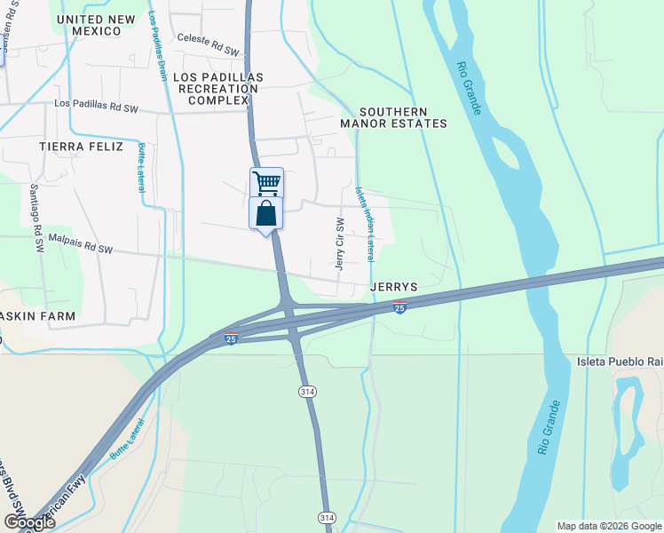 map of restaurants, bars, coffee shops, grocery stores, and more near 1904 Malpais Road Southwest in Albuquerque
