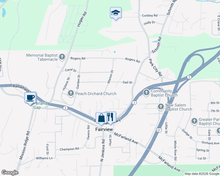 map of restaurants, bars, coffee shops, grocery stores, and more near 930 Marion Street in Rossville