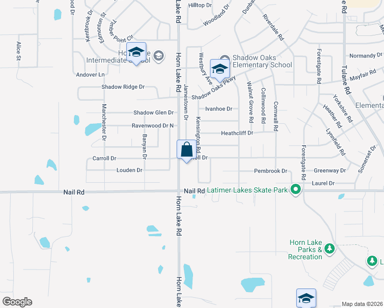 map of restaurants, bars, coffee shops, grocery stores, and more near 3985 Carroll Drive in Horn Lake