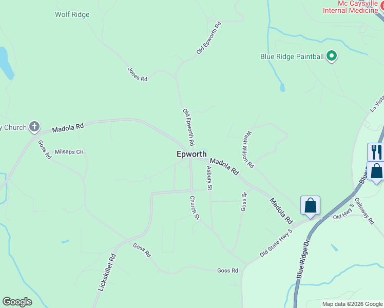 map of restaurants, bars, coffee shops, grocery stores, and more near in Epworth