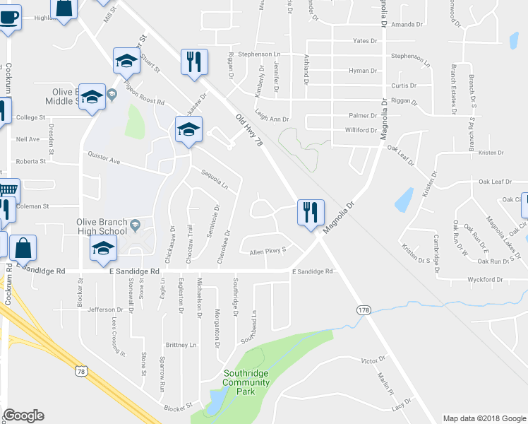 map of restaurants, bars, coffee shops, grocery stores, and more near 9908 Morgan Manor Drive in Olive Branch