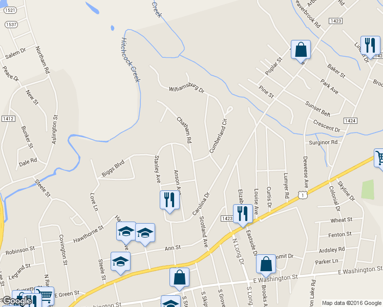 map of restaurants, bars, coffee shops, grocery stores, and more near 718 Scotland Avenue in Rockingham