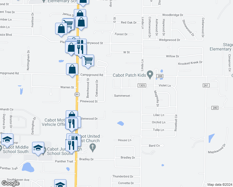 map of restaurants, bars, coffee shops, grocery stores, and more near 15 Summerset in Cabot