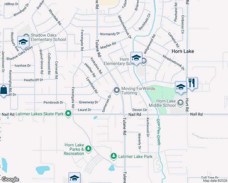 map of restaurants, bars, coffee shops, grocery stores, and more near 6160 Somerset Drive in Horn Lake