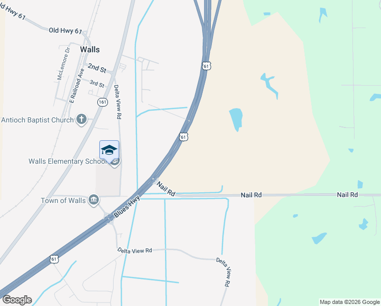map of restaurants, bars, coffee shops, grocery stores, and more near U.S. 61 in Walls