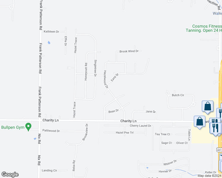 map of restaurants, bars, coffee shops, grocery stores, and more near 121 Hazelwood Drive in Hazel Green