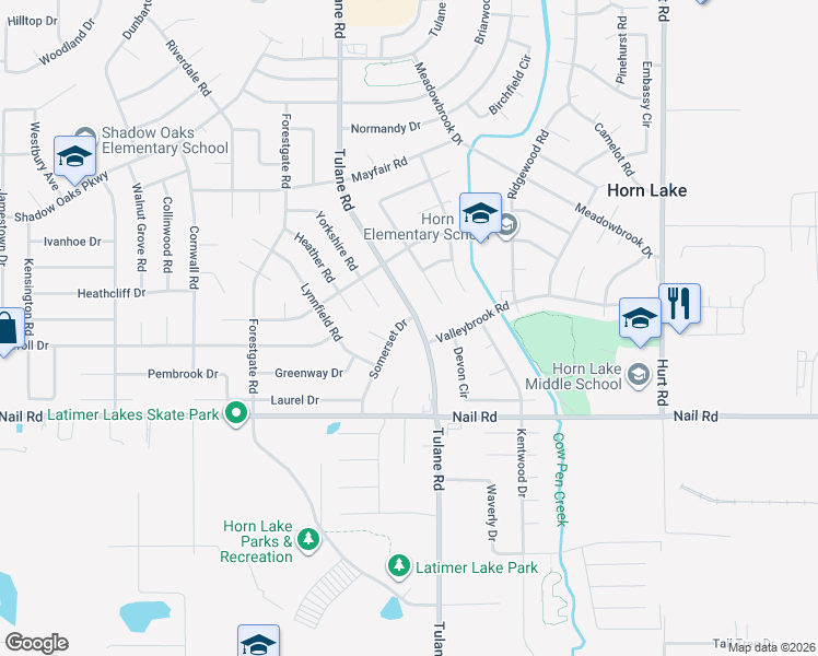 map of restaurants, bars, coffee shops, grocery stores, and more near 6220 Tulane Road in Horn Lake