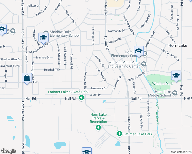 map of restaurants, bars, coffee shops, grocery stores, and more near 3375 Fairmeadow Drive in Horn Lake