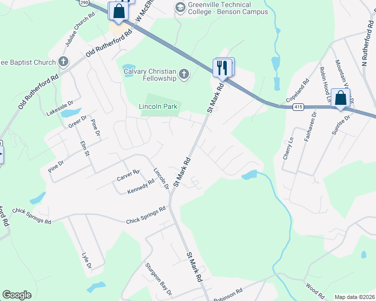 map of restaurants, bars, coffee shops, grocery stores, and more near 834 Saint Mark Road in Taylors