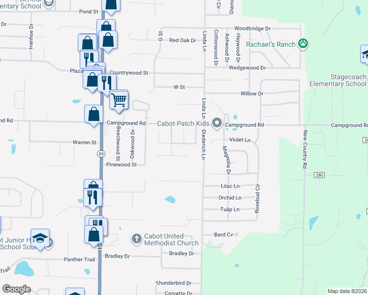 map of restaurants, bars, coffee shops, grocery stores, and more near 30 Hillsboro Drive in Cabot