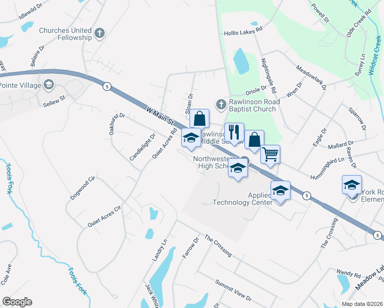 map of restaurants, bars, coffee shops, grocery stores, and more near 2631 West Main Street in Rock Hill