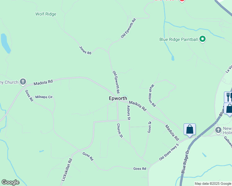 map of restaurants, bars, coffee shops, grocery stores, and more near 988 Madola Road in Epworth