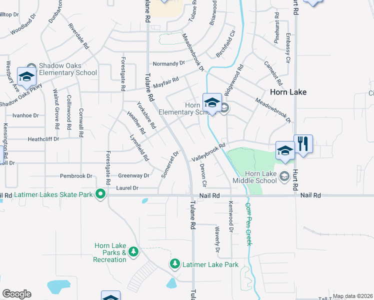 map of restaurants, bars, coffee shops, grocery stores, and more near 6200 Tulane Road in Horn Lake