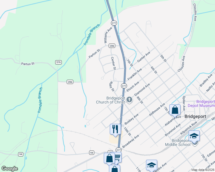 map of restaurants, bars, coffee shops, grocery stores, and more near 210 Ruby Street in Bridgeport